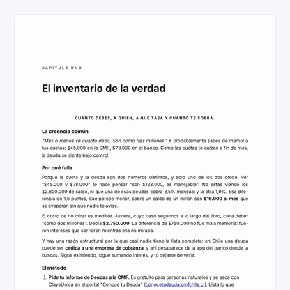 Las páginas del eBook Cómo Salir de Deudas, guía de cómo salir de deudas Chile, pasando una tras otra