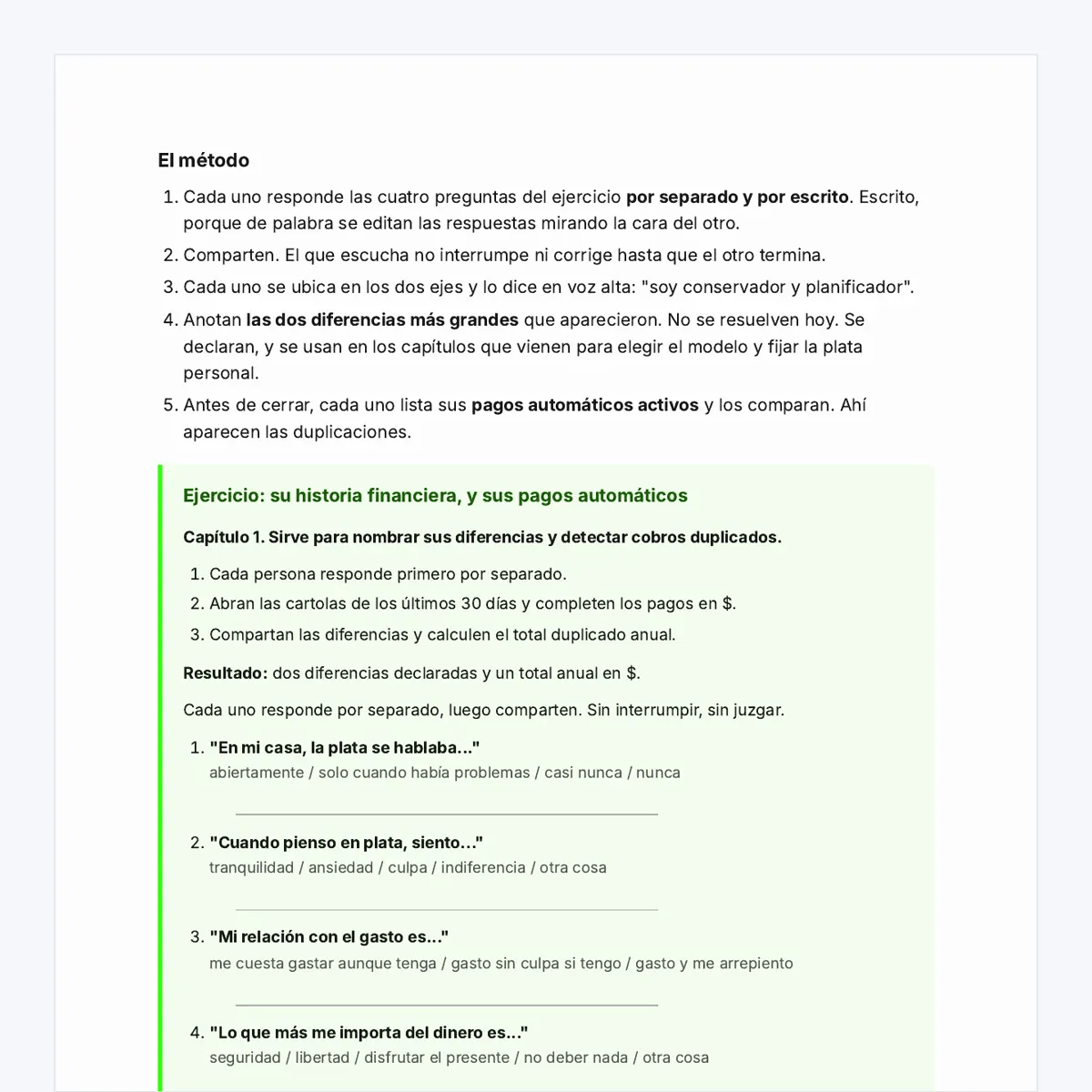 Las páginas del eBook Finanzas en Pareja, guía de finanzas en pareja, pasando una tras otra