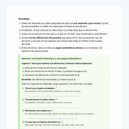 Las páginas del eBook Finanzas en Pareja, guía de finanzas en pareja, pasando una tras otra